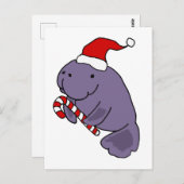 Funny Manatee in Santa Hat-kerstCartoon Briefkaart (Voorkant / Achterkant)
