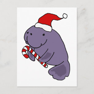 Funny Manatee in Santa Hat-kerstCartoon Briefkaart