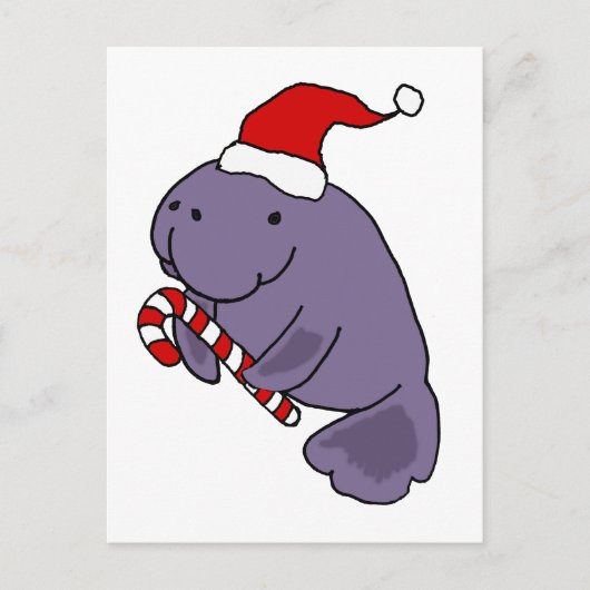 Funny Manatee in Santa Hat-kerstCartoon Briefkaart (Voorkant)