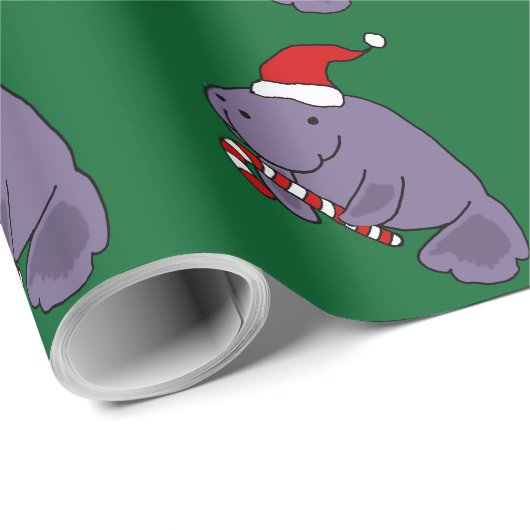 Funny Manatee in Santa Hat-kerstCartoon Cadeaupapier (Rol Hoek)