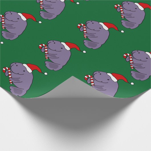 Funny Manatee in Santa Hat-kerstCartoon Cadeaupapier (Hoek)