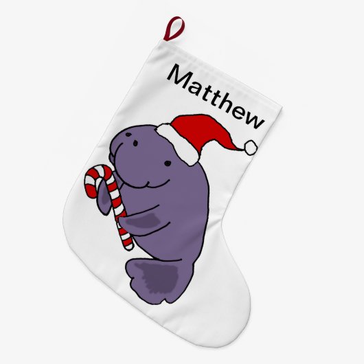 Funny Manatee in Santa Hat-kerstCartoon Grote Kerstsok (Voorkant (Hangend))
