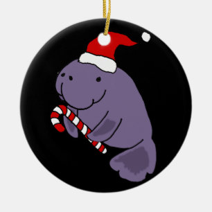 Funny Manatee in Santa Hat-kerstCartoon Keramisch Ornament