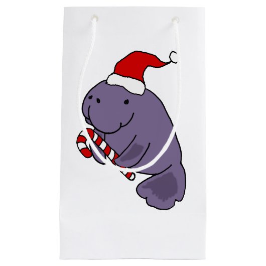 Funny Manatee in Santa Hat-kerstCartoon Klein Cadeauzakje (Voorkant)
