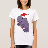 Funny Manatee in Santa Hat-kerstCartoon T-shirt (Voorkant)
