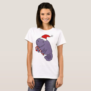 Funny Manatee in Santa Hat-kerstCartoon T-shirt