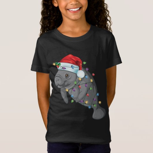 Funny Manatee in Santa Hat Manatee kerstpajam T-shirt (Voorkant)
