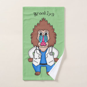 Funny mandrill dokter cartoon illustratie bad handdoek