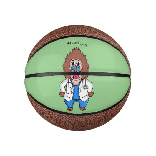 Funny mandrill dokter cartoon illustratie basketbal (Voorkant)