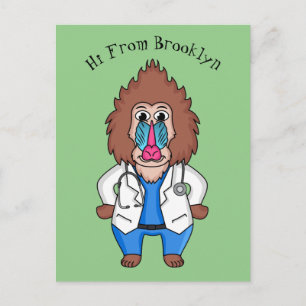 Funny mandrill dokter cartoon illustratie briefkaart