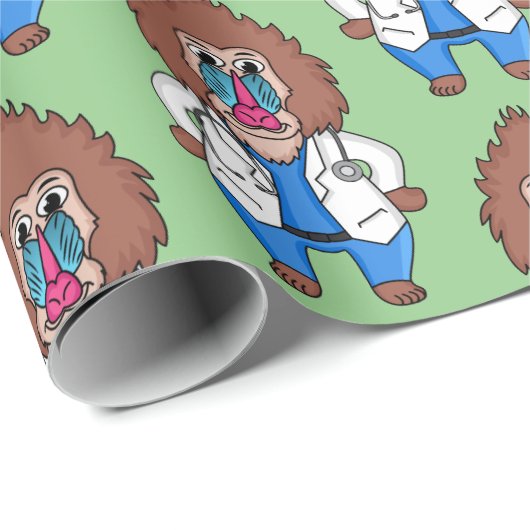 Funny mandrill dokter cartoon illustratie cadeaupapier (Rol Hoek)