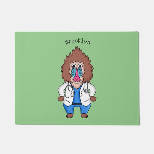 Funny mandrill dokter cartoon illustratie deurmat (Voorkant)
