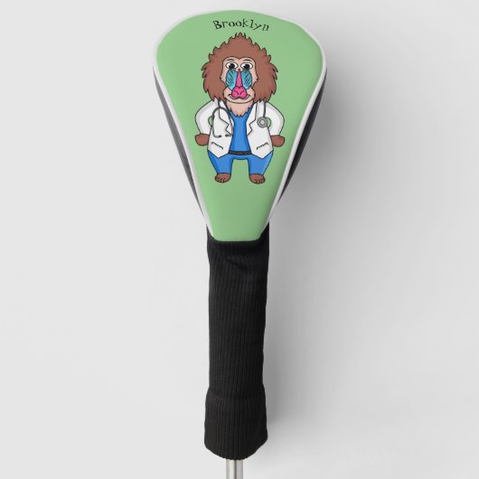 Funny mandrill dokter cartoon illustratie golfheadcover (Voorkant)