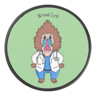 Funny mandrill dokter cartoon illustratie hockey puck