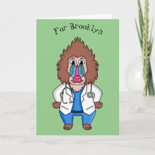 Funny mandrill dokter cartoon illustratie kaart