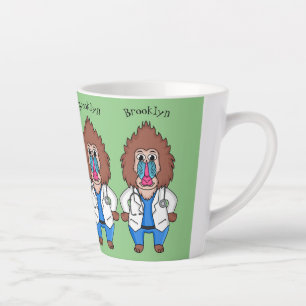 Funny mandrill dokter cartoon illustratie latte mok
