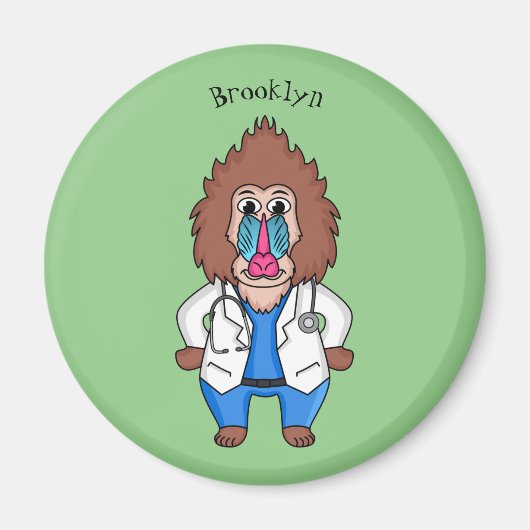 Funny mandrill dokter cartoon illustratie magneet (Voorkant)