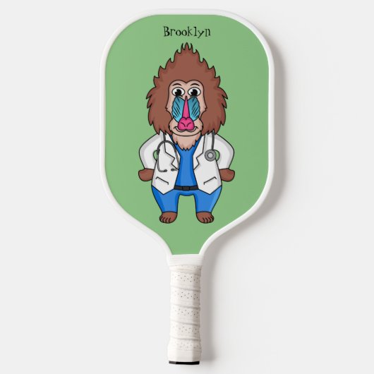 Funny mandrill dokter cartoon illustratie pickleball paddle (Achterkant)