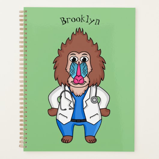 Funny mandrill dokter cartoon illustratie planner (Voorkant)