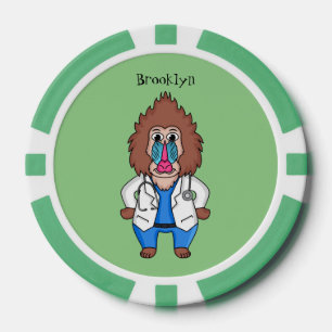 Funny mandrill dokter cartoon illustratie poker chips