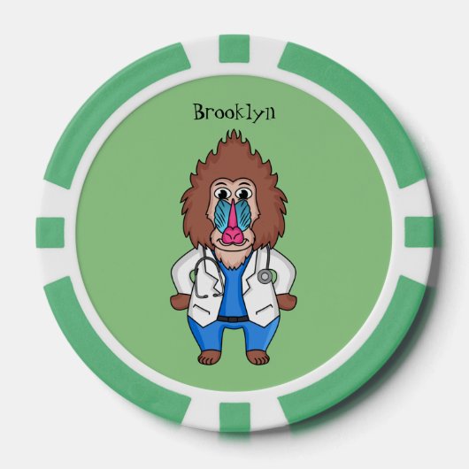 Funny mandrill dokter cartoon illustratie poker chips (Voorkant)