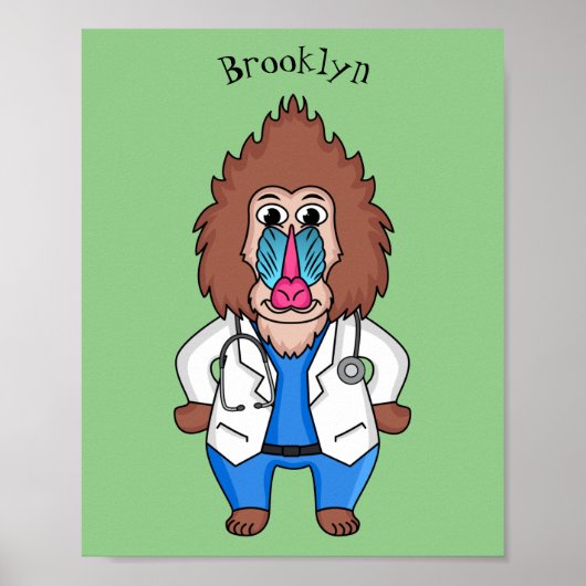 Funny mandrill dokter cartoon illustratie poster (Voorkant)