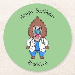 Funny mandrill dokter cartoon illustratie ronde kartonnen onderzetter