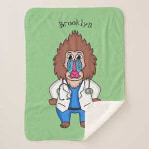 Funny mandrill dokter cartoon illustratie sherpa deken