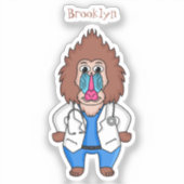 Funny mandrill dokter cartoon illustratie sticker (Voorkant)