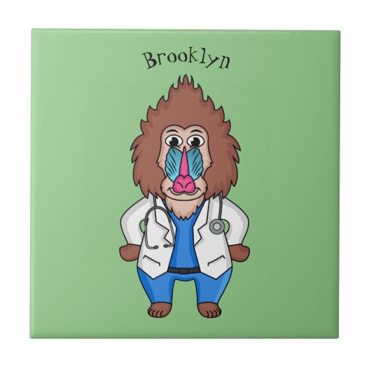 Funny mandrill dokter cartoon illustratie tegeltje (Voorkant)