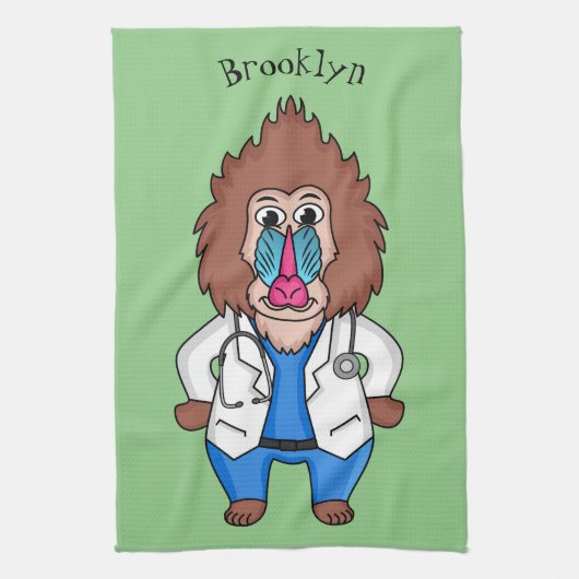 Funny mandrill dokter cartoon illustratie theedoek (Verticaal)
