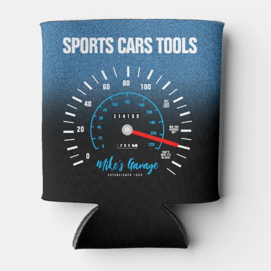 Funny Manly Car Odometer Speedometer Blue Glitter Blikjeskoeler (Voorkant)