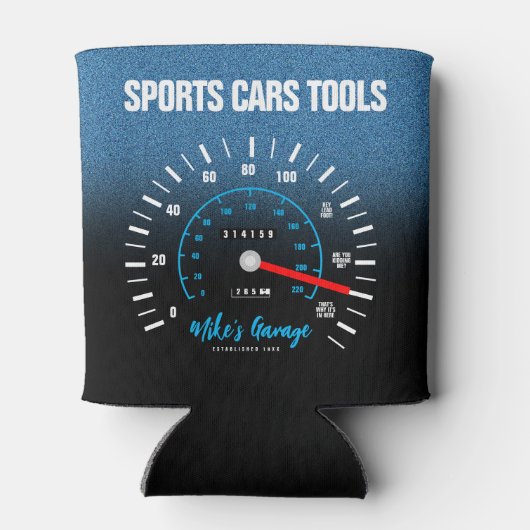 Funny Manly Car Odometer Speedometer Blue Glitter Blikjeskoeler (Achterkant)