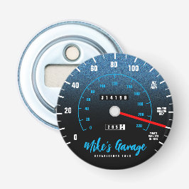 Funny Manly Car Odometer Speedometer Blue Glitter Button Flesopener