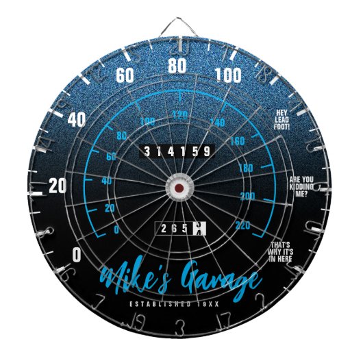 Funny Manly Car Odometer Speedometer Blue Glitter Dartbord (Voorkant)