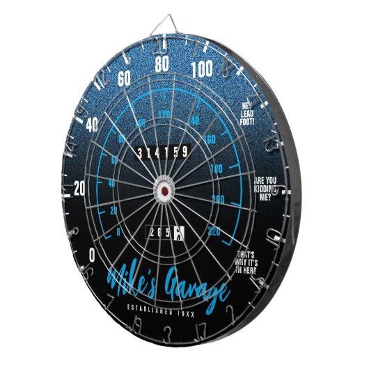 Funny Manly Car Odometer Speedometer Blue Glitter Dartbord (Voorkant Rechts)