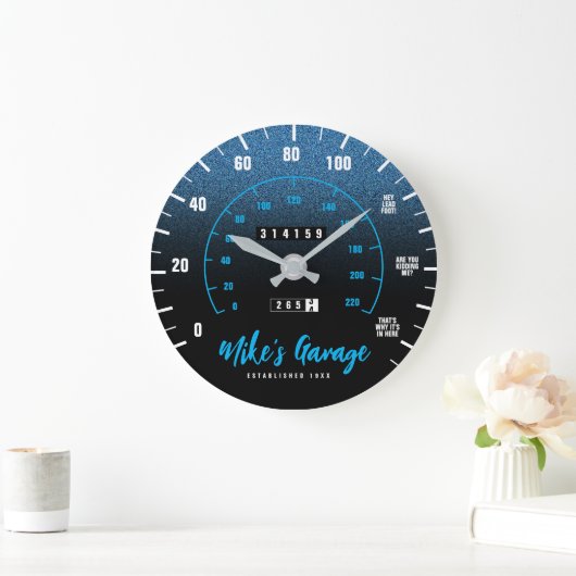 Funny Manly Car Odometer Speedometer Blue Glitter Grote Klok (Huis)