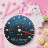 Funny Manly Car Odometer Speedometer Blue Glitter Papieren Bordje (Feest)