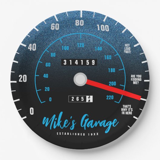 Funny Manly Car Odometer Speedometer Blue Glitter Papieren Bordje (Voorkant)