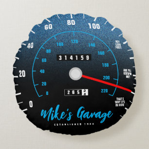 Funny Manly Car Odometer Speedometer Blue Glitter Rond Kussen