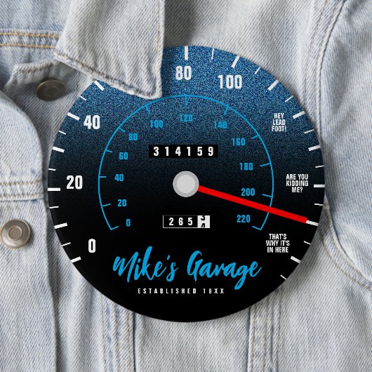 Funny Manly Car Odometer Speedometer Blue Glitter Ronde Button 6,0 Cm (In situ)