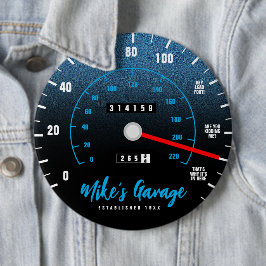Funny Manly Car Odometer Speedometer Blue Glitter Ronde Button 6,0 Cm