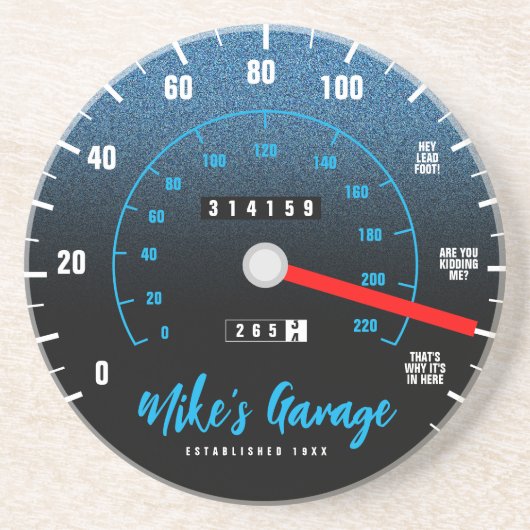 Funny Manly Car Odometer Speedometer Blue Glitter Zandsteen Onderzetter (Voorkant)