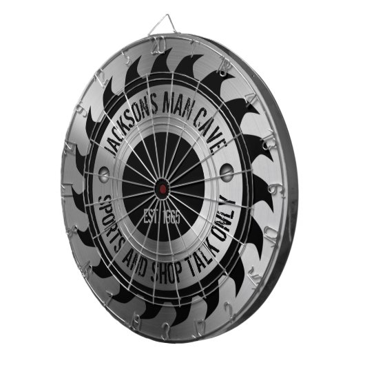 Funny Manly Man Cave Steel Circular Saw Blade Dartbord (Voorkant Rechts)