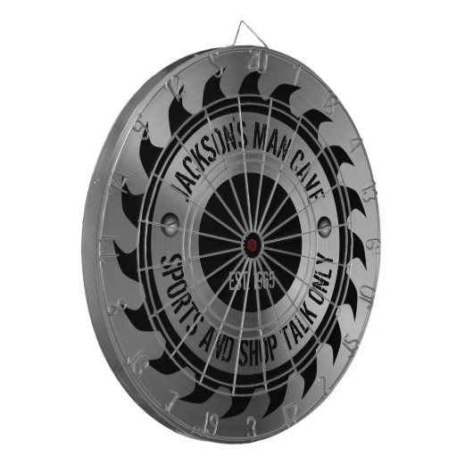 Funny Manly Man Cave Steel Circular Saw Blade Dartbord (Voorkant Links)