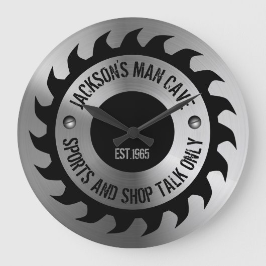 Funny Manly Man Cave Steel Circular Saw Blade Grote Klok (Voorkant)