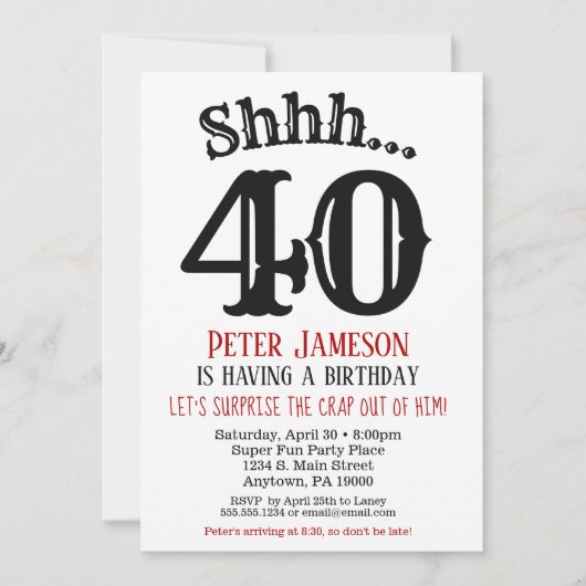 Funny Mannen Surprise Party Invitation Black Kaart (Voorkant)