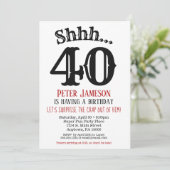 Funny Mannen Surprise Party Invitation Black Kaart (Staand voorkant)