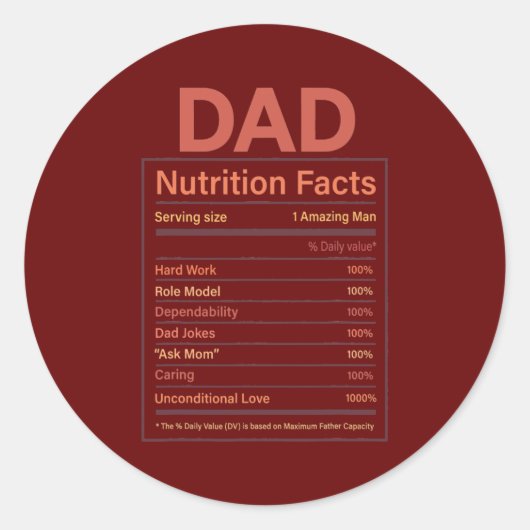 Funny Mannen Vaderdag Pap Nutrition Facts Ronde Sticker (Voorkant)