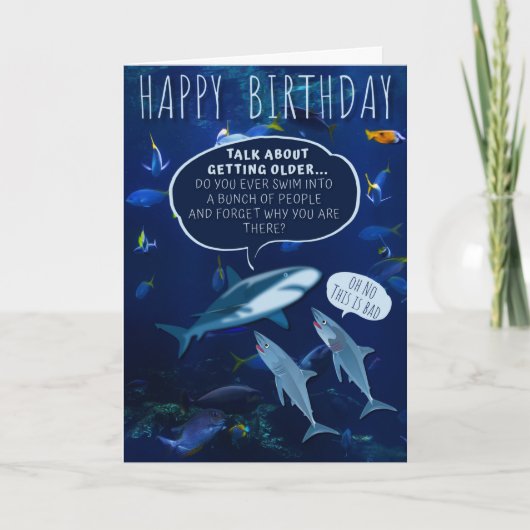 Funny Mans Shark Birthday Aging Humor Blue Kaart (Voorkant)